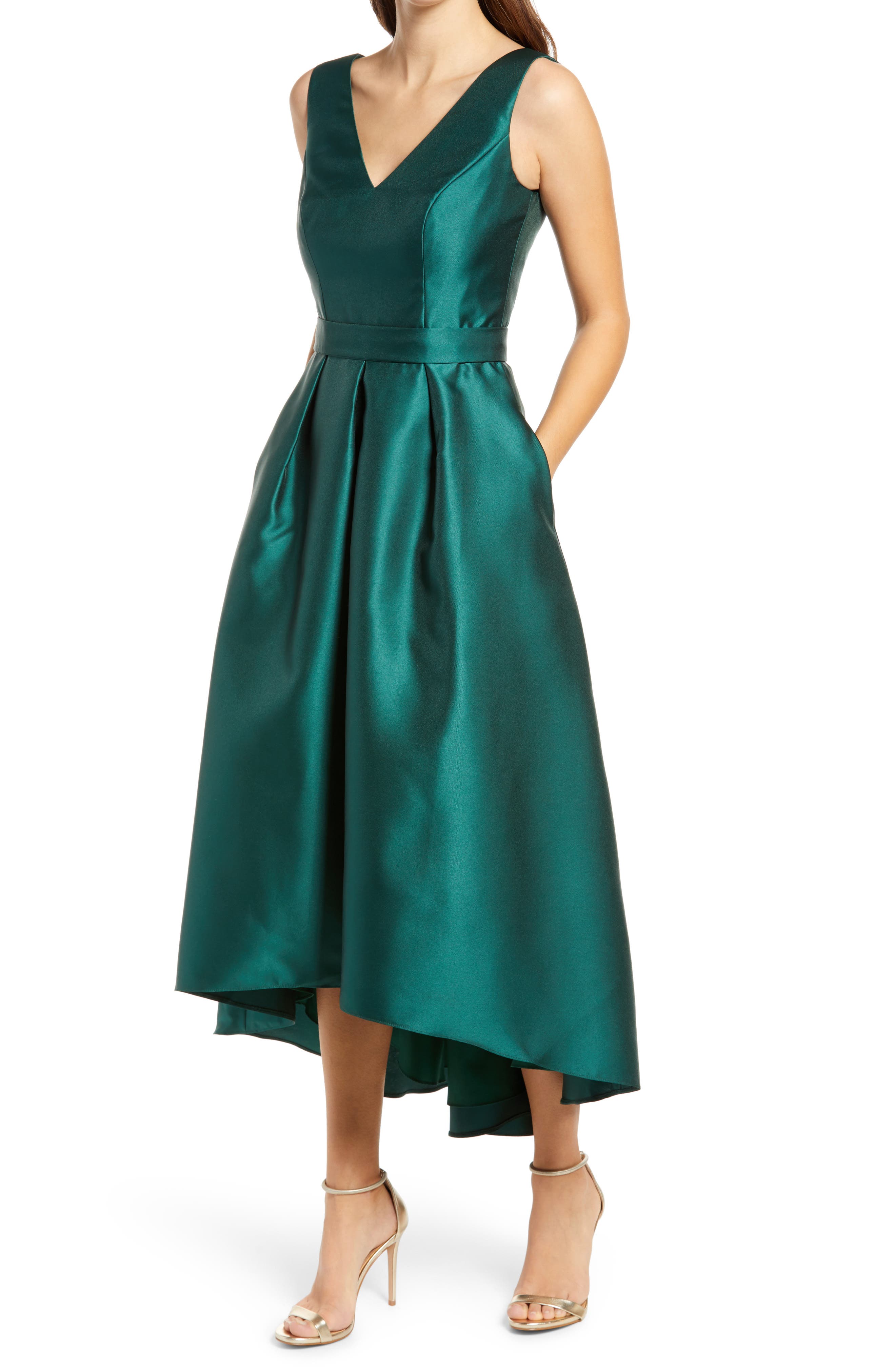 Alfred Sung Satin High/Low Gown | Nordstrom